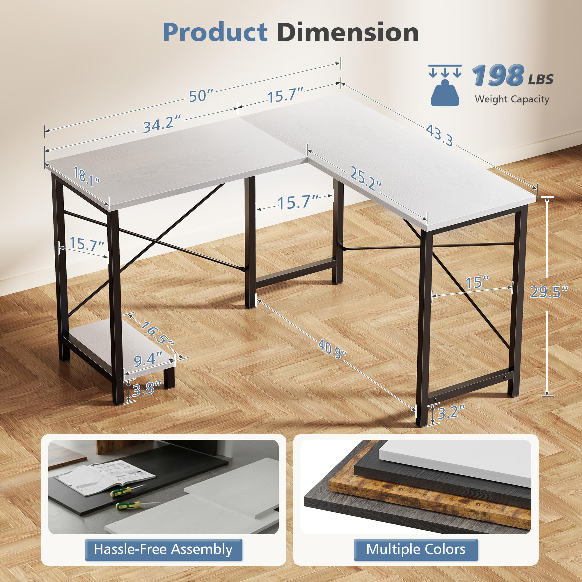 مكتب على شكل حرف L من JHK بطول - مراجعة Home Office Work Table وسعره